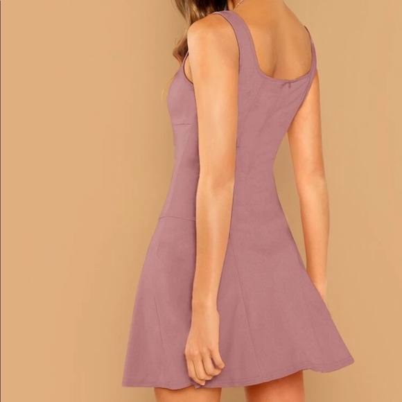 Square neck solid tank swing dress pastel pink - Picture 2 of 8